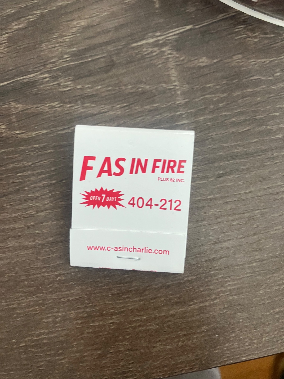 Matchbook from C as in Charlie